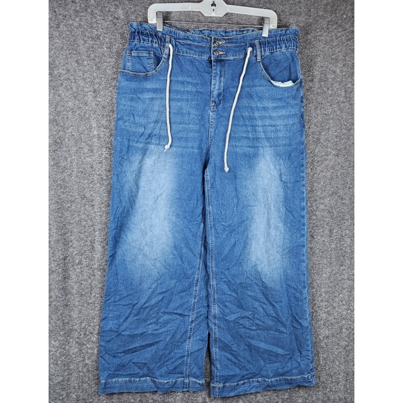 ADGN Denim - ADGN Wide Leg Jeans Women 2XL Blue Paperbag Elastic Drawstring Denim Pants